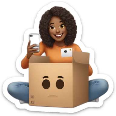 influencer taking selfie with a box sticker