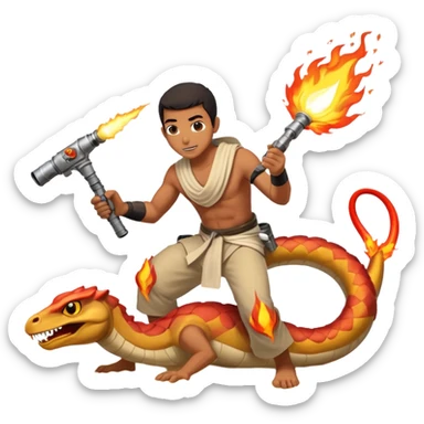 an egyptian man fighting a sand viper using a flamethrower sticker