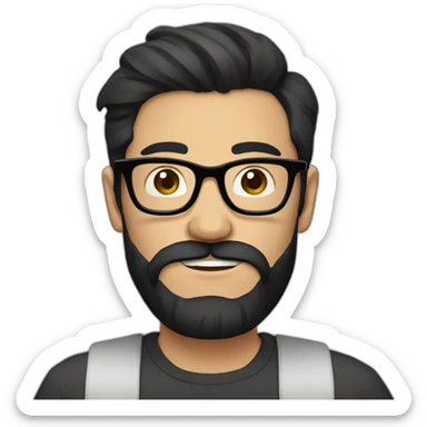 Hipster with black hair, beard and glasses drinking cappuccino   sticker