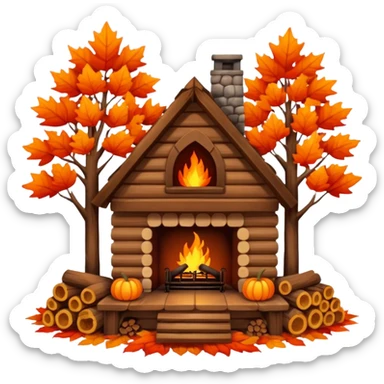 🏡🍁🔥 Cozy cabin with fireplace in autumn sticker