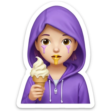 girl in purple hoodie holding ice cream sticker