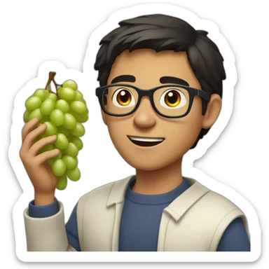 Dark-haired, bitter, bespectacled young man throwing grapes sticker