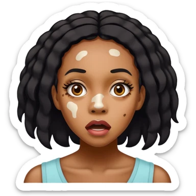 Emoji of a very shocked black female with vitiligo (alot of vitiligo patches) sticker