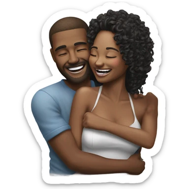 Hyper Realistic beautiful model couple hug and laugh  sticker