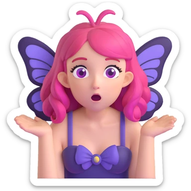 white girl with purple and pink hair, shocked fairy expression sticker