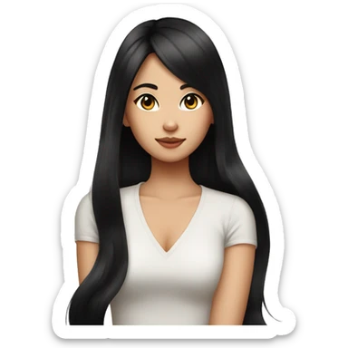 cat on asian girl long black hair sticker