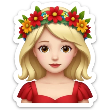 girl with flower crown in red dress and colored flowers sticker