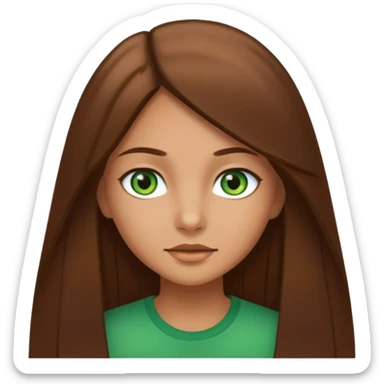 Tan girl emoji with straight long brown hair and green eyes sticker