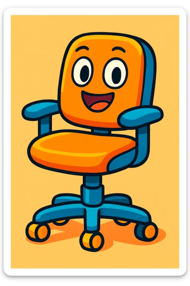 playful office chair with bright colors in cartoon style sticker