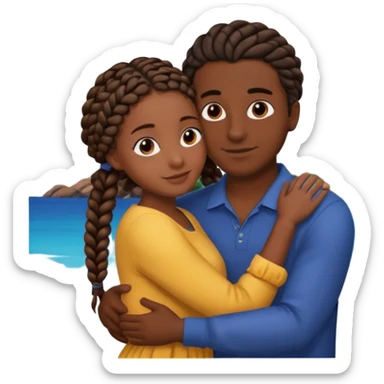 dark skin, black girl with black and brown braids, hugging her Mediterranean boyfriend with brown hair and dark skin sticker