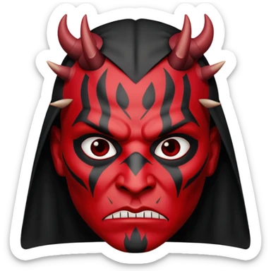Darth Maul inspired character with red and black face, menacing expression, stylized as an emoji sticker