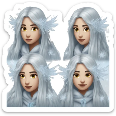 big wings, hood, silver, icy ,snowflake, Beautiful, fairy, long hair sticker