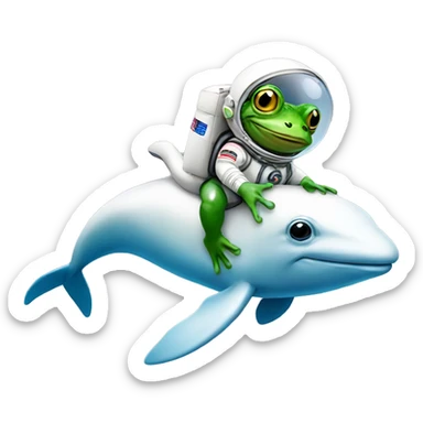 Frog wearing astronaut suit riding dolphin sticker