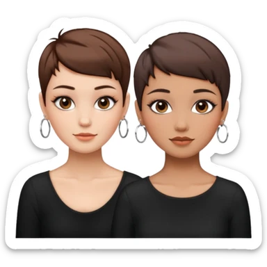 Puerto Rican fair skin straight brown pixie cut hair with hoop earrings make up and my best friend brown  colored pixie cut with jewelry and makeup on her face besties side-by-side wearing black  sticker