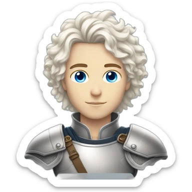 white androgynous guy white long curly hair armor blue eyes sticker