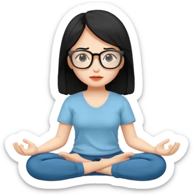 A woman with black hair and big square glasses meditating  sticker