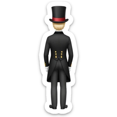 Elegant 19th century man wearing a top hat, full body, standing, back view, emoji style sticker