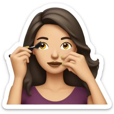 brunette woman applying mascara sticker