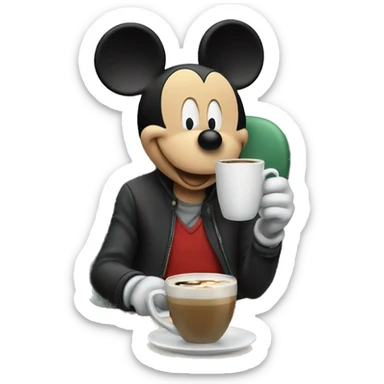 Mickey Mouse drinking coffee  sticker