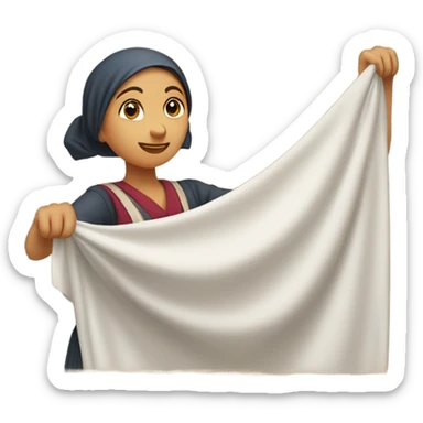 young washerwoman hanging large cloth spread out sticker