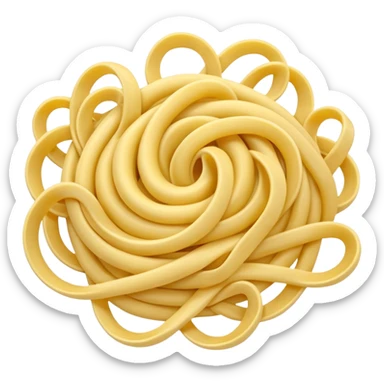 loose tangle of pale yellow cooked noodles with soft glossy texture and natural curves, strands slightly twisted and overlapping, freshly prepared dish, no bowl chopsticks or sauce, apple emoji style, soft lighting, subtle shadows, emoji scale sticker