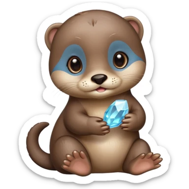 baby otter holding crystals sticker