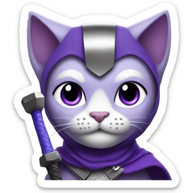 Purple cat in Thor costume and with hammer sticker