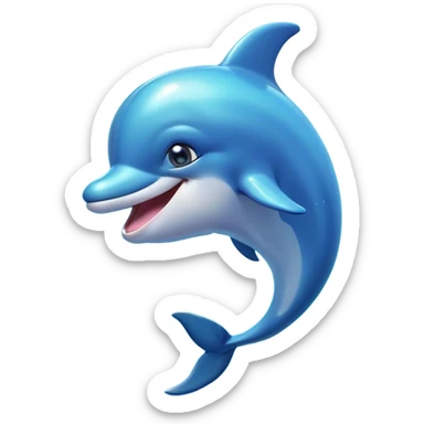 Cinematic Cheeky Dolphin Portrait Emoji, With a playful tilt of its head and a mischievous sparkle in its eyes, showcasing a sleek, shiny body accented by a quirky, animated smile and a cheeky wink, Simplified yet hilariously endearing features, highly detailed, glowing with a vibrant, sassy aquatic glow, high shine, spirited and fun, stylized with an air of quirky marine mischief, soft glowing outline, capturing the essence of a super cute dolphin that looks ready to splash its way into viral fame with playful charm! sticker