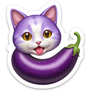 cat licking wet eggplant  sticker