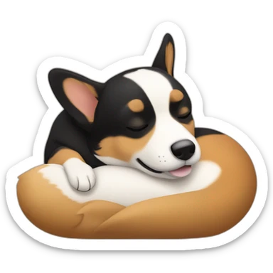 black and tan corgi sleeping with one leg visible sticker