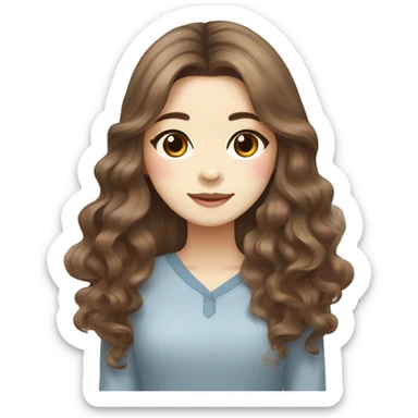 long brown wavy hair korean girl with cream and brown colored shih tzu sticker