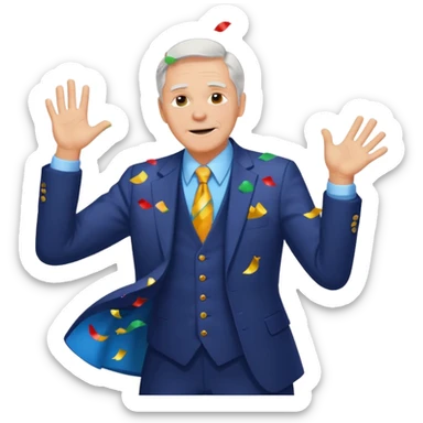 old white man in a suit throwing sticker