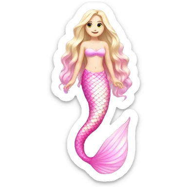 Iridescent mermaid tail full body white girl long hair pink sticker