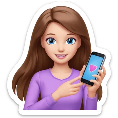 beautiful barbie girl with long brown hair, blue eyes and wearing light purple clothes playing games sticker