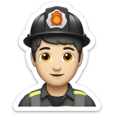 Firefighter, helmet white, EPP red black hair, man, white skin, straight hair, brown eyes sticker