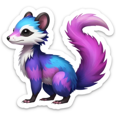 Colorful diaphanous Trico-Sergal-Skunk-Ferret-Furret-Marsupial-Vernid-fusion-Fakemon-animal-hybrid-creature, full body sticker