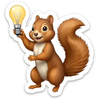 a squirrel jumping with a lightbulb sticker