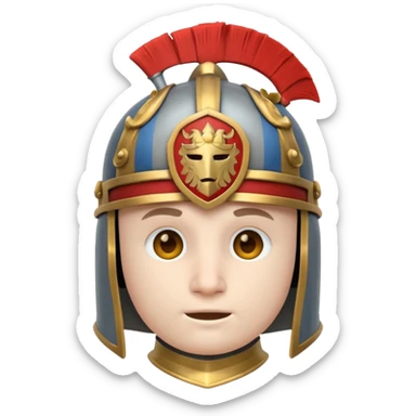 round emoji head with roman empire gray knight helmet sticker