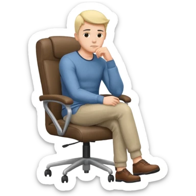 guy imitating thinker statue pose but with casual clothes and sitting in a office chair sticker