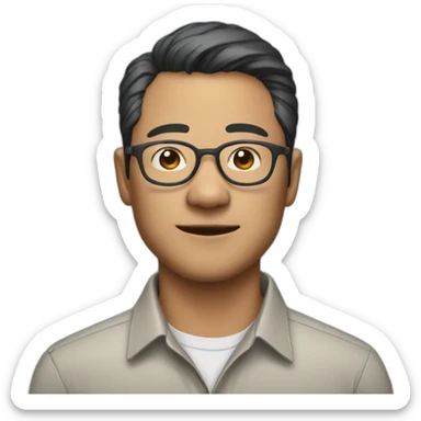 40 yr old chinese man with clear aviator glasses in a button down office shirt sticker