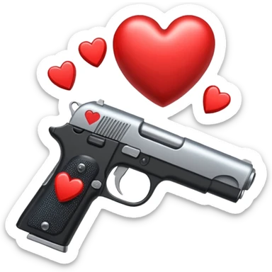 Black hand gun shooting a heart bullets out of it sticker