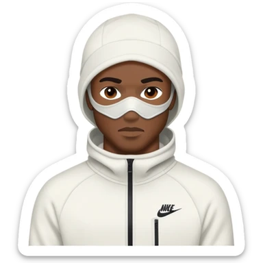 Black man with a ski mask on wearing a nike tech fleece sticker