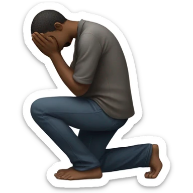 a guy begging on the floor like praying sticker