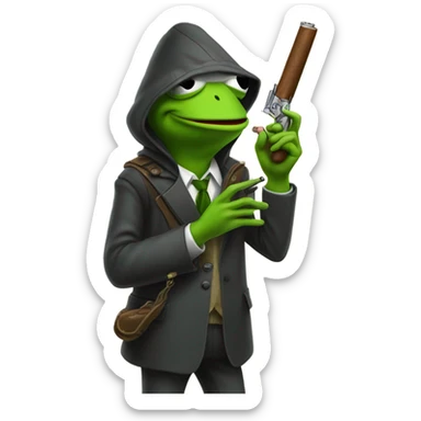 Hooded kermit with a gun and cigar  sticker