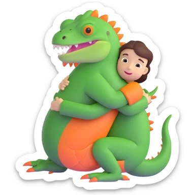 person hugging an iguana sticker