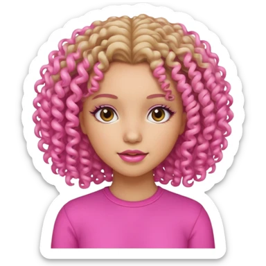 A beautiful girl with light skin, curly hair, and a pink vibe. sticker