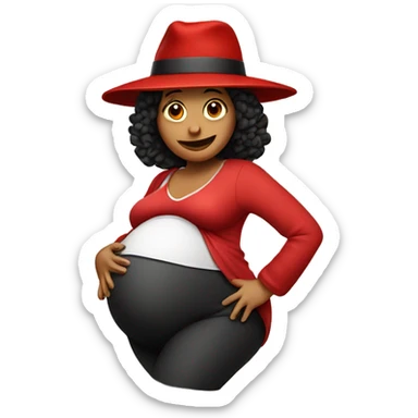 pregnant woman with a huge belly, wearing a red hat sticker