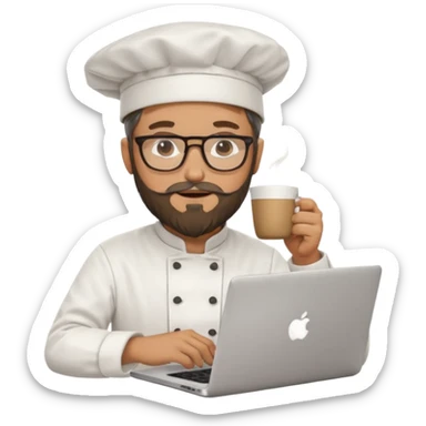 Man glasses beard MacBook coffee chef hat sticker