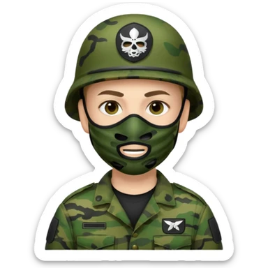 Soldier with green camo uniform and black mask sticker