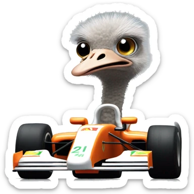 Ostrich in a f1 car sticker